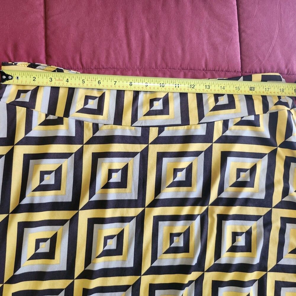 Cato 18/20W Geometric 70s Print Midi Skirt Yellow Black Pull On Stretch - Picture 5 of 8